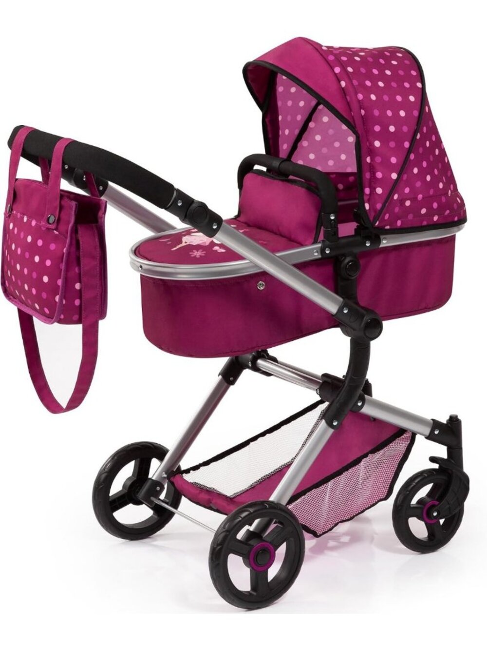 2-in-1 Doll Pram & Jogger Pushchair - Stylish Dark Pink City Stroller for Kids